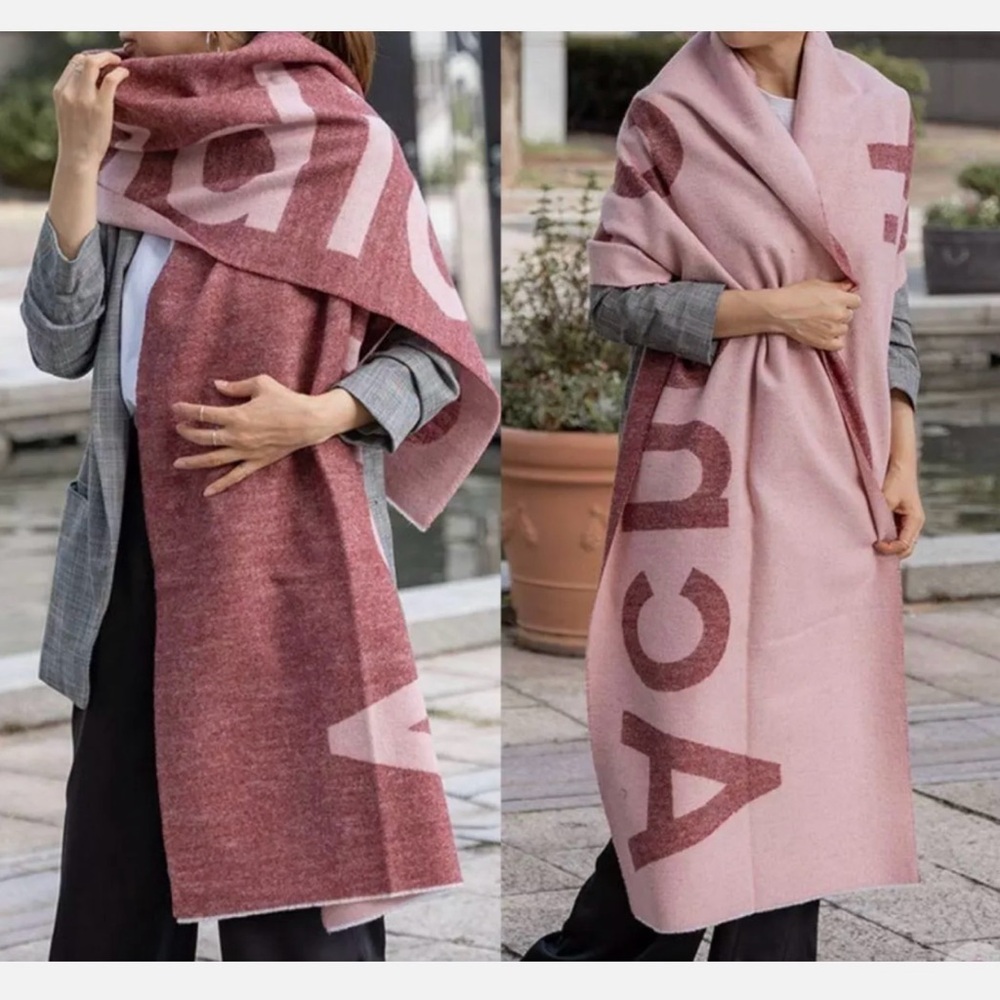 Acne Studios Jacquard Logo Scarf for men and women Burgundy/Pink - Picture 6 of 6